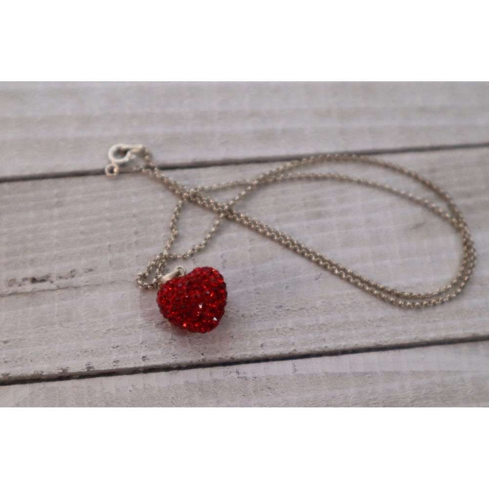 Red Crystal Heart Pendant: Sterling Silver Chain, Italy (18 inch) - Picture 2 of 6